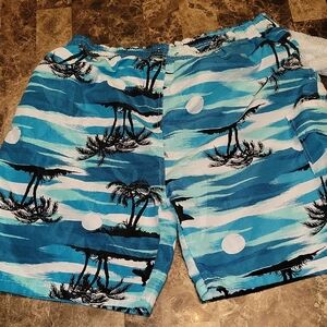 Men Preloved Tropical Turquoise Swim Shorts